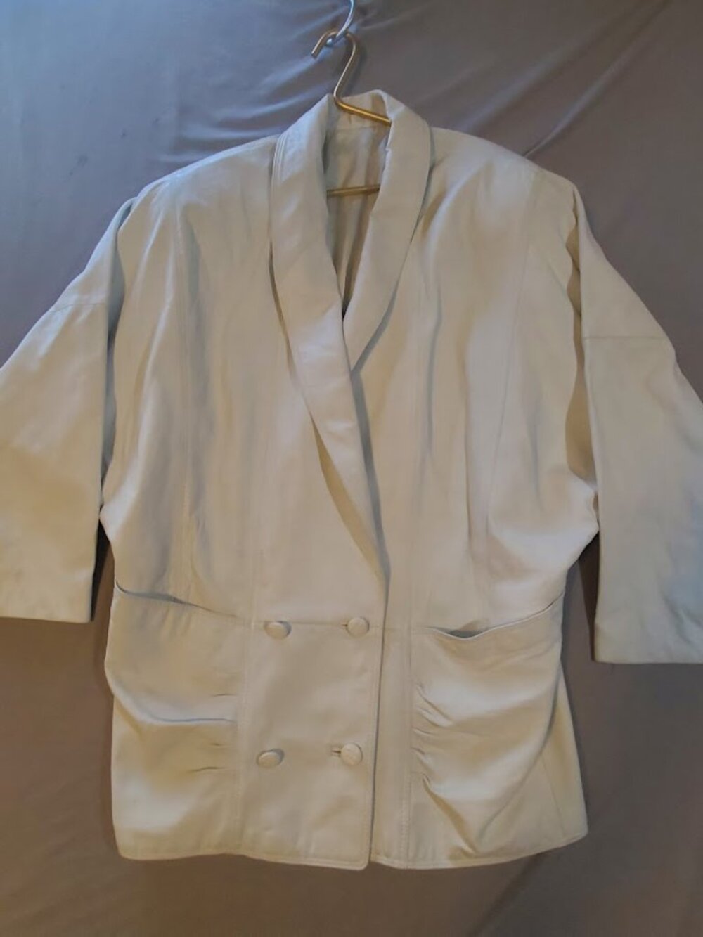 Vintage 80s Leather Jacket Cream Off White Oversized Dolman Sleeve Made Canada